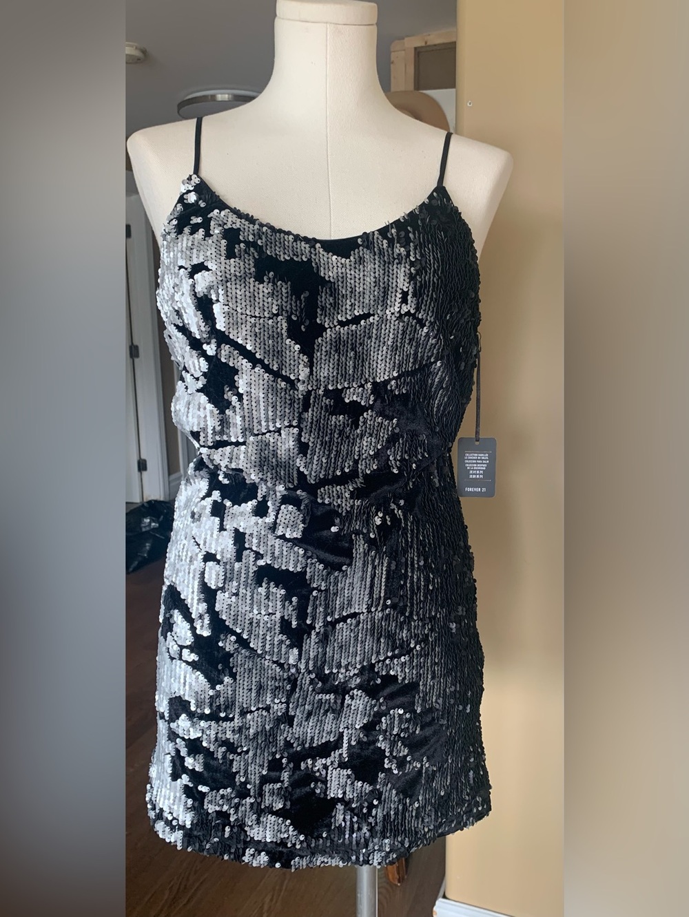 Forever 21 Black and Silver Sequin Slip Mini Dress